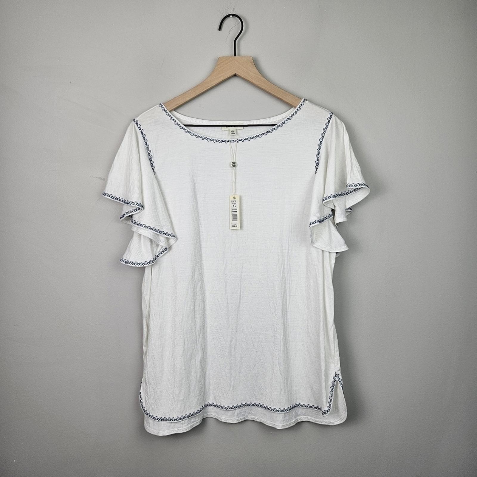 Max Studio Ivory Navy Blouse Top XL BNWT