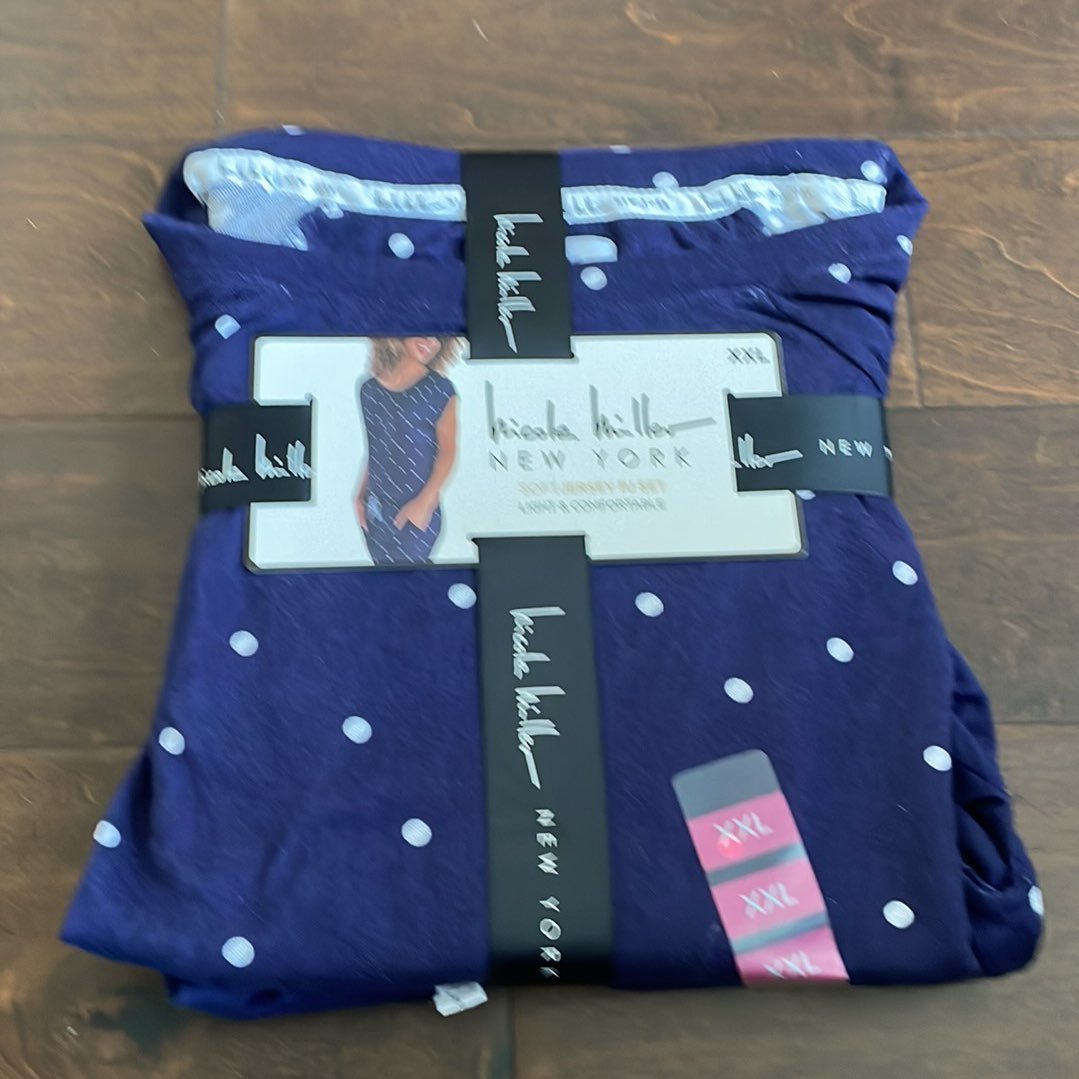 Nicole Miller Jersey Knit Pajama Set Blue XXL Polka Dot