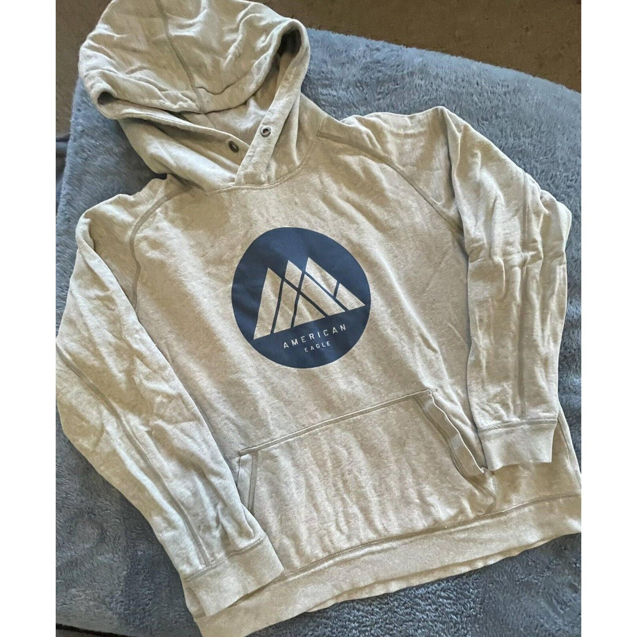 American Eagle Hoodie Mens XL Gray Pullover Mountain Logo Sweatshirt