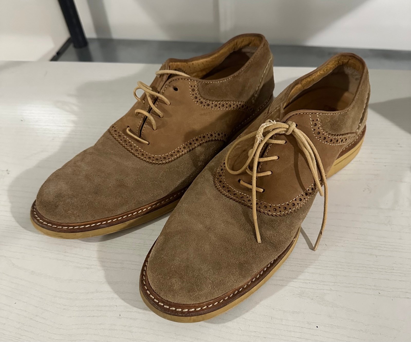 Sperry Top Sider Mens 10.5M Gold Cup Oxford Wingtip Tan Suede Leather Shoes
