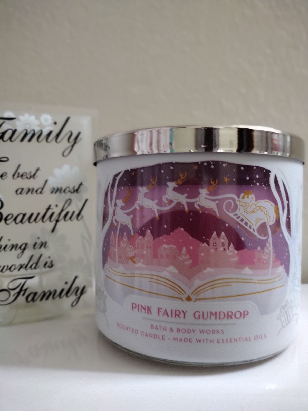 (NEW) BATH & BODY WORKS 3 WICK PINK FAIRY GUM DROP CANDLE
