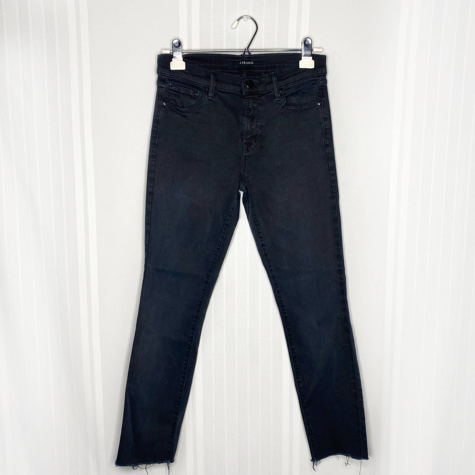 J Brand Skinny Jeans Occult Wash Factory Faded Black Dark Gray Pants Raw Hem 27