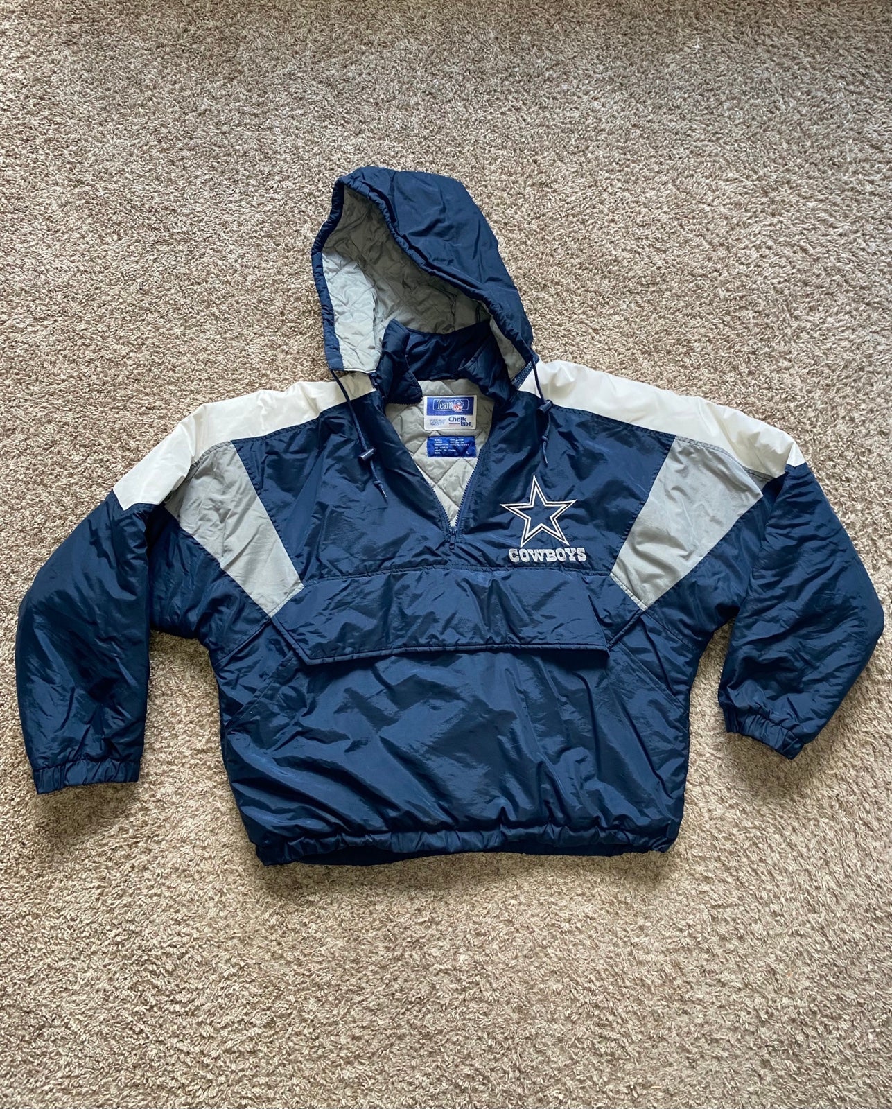 Vintage 90’s Dallas Cowboys “Chalk Line” Team NFL Pullover Jacket Men Size LARGE