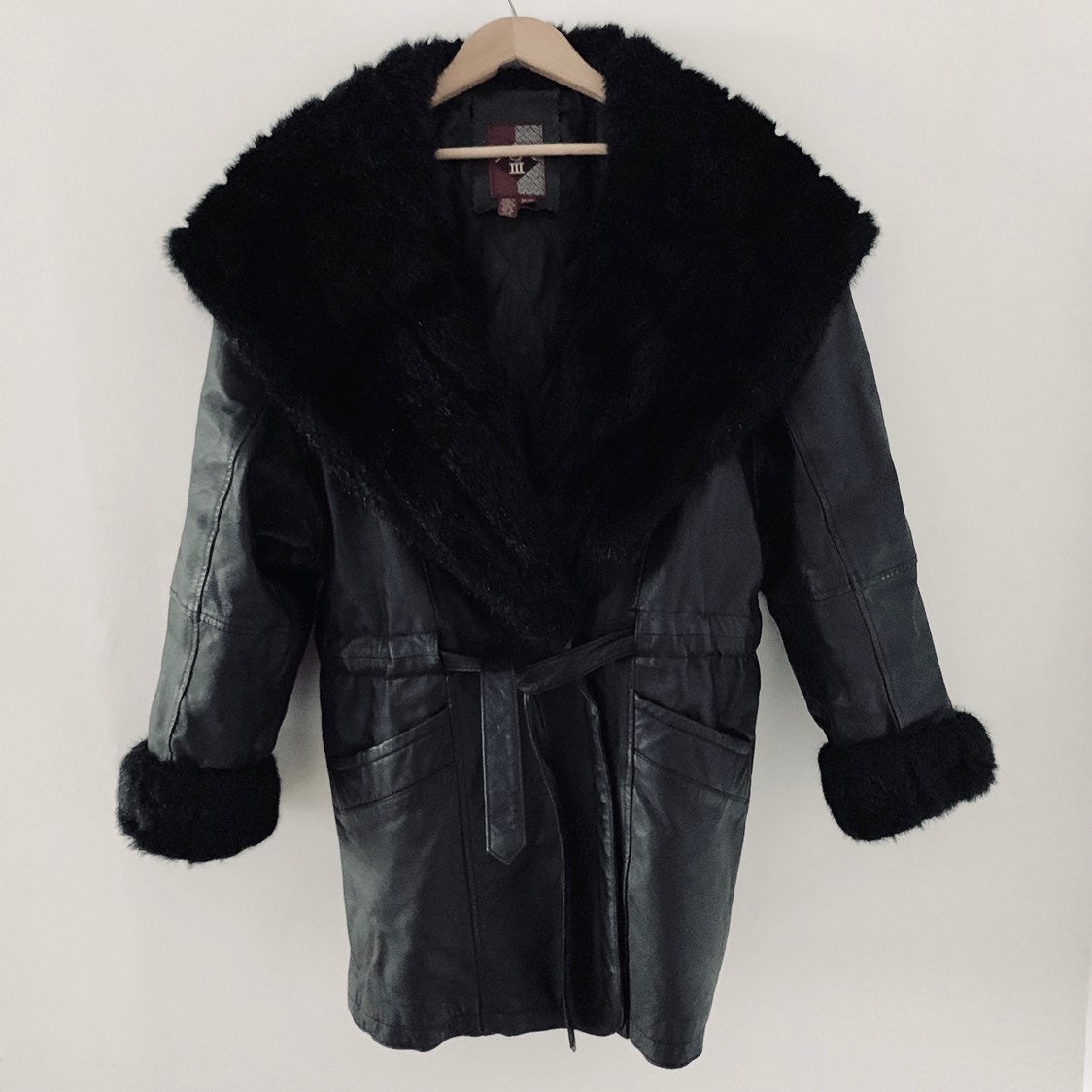 Vintage G III Leather Faux Fur Coat Sz M