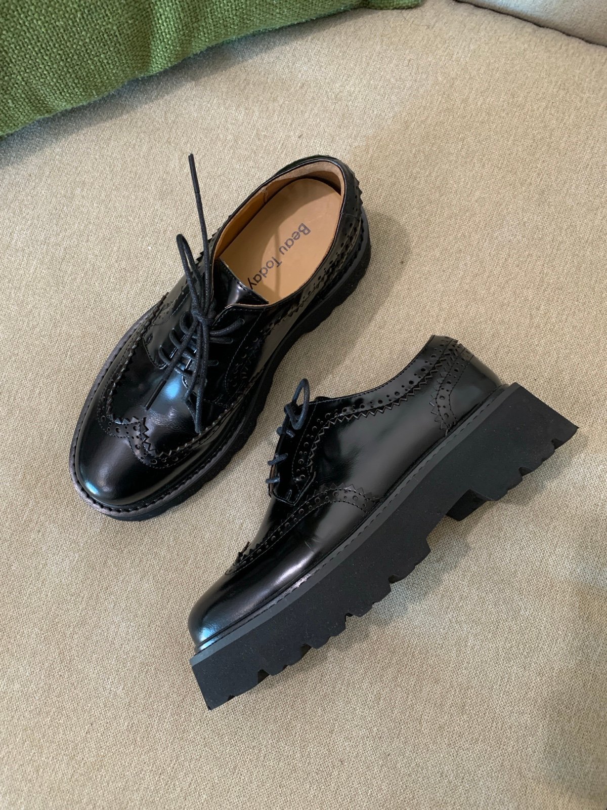 Size 6.5 Oxford Shoes for Women, Chunky Leather Lace Up Oxford Shoes