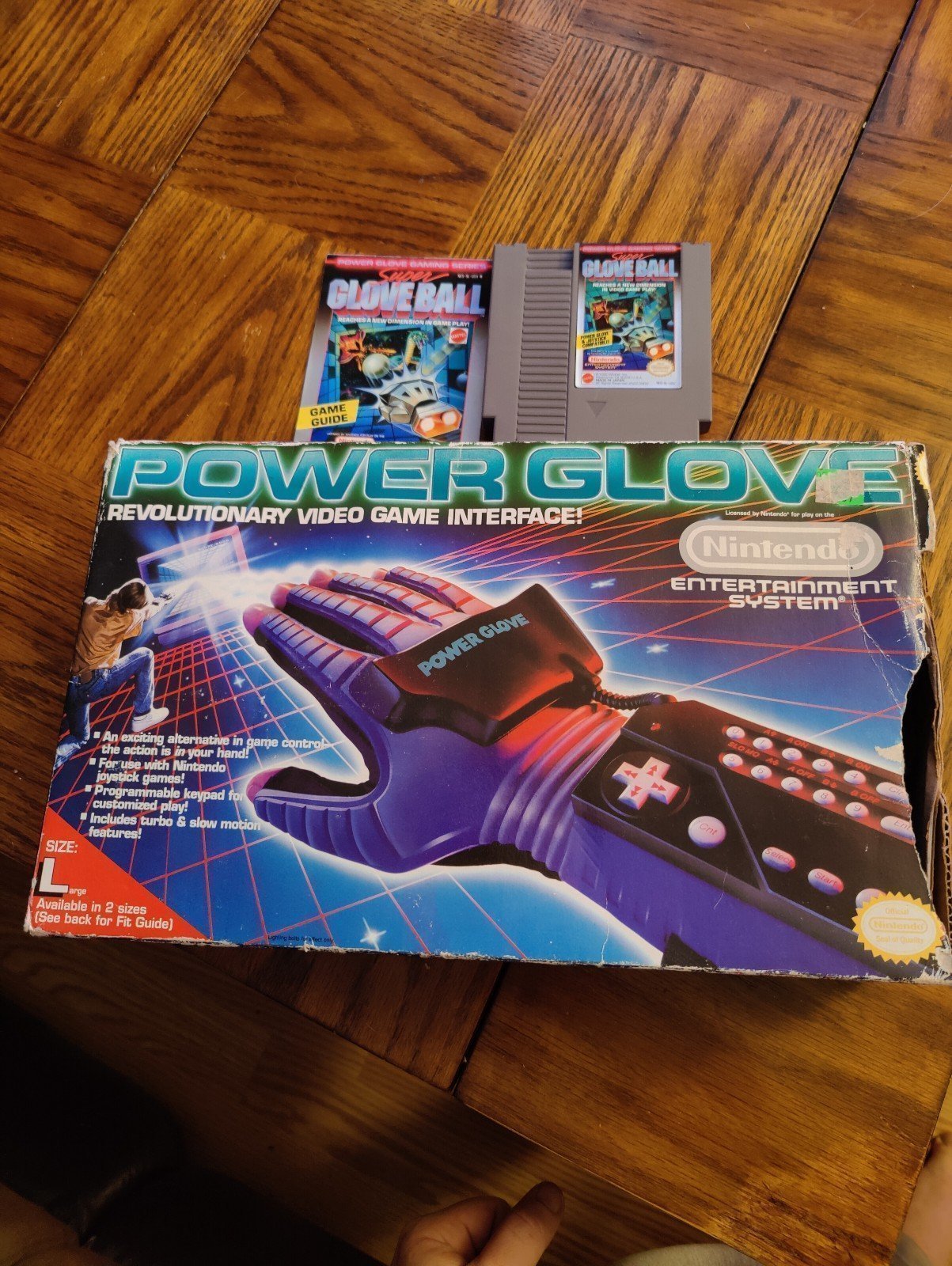 Large Nintendo Power Glove complete in box. Tested. NES. CIB with game & poster