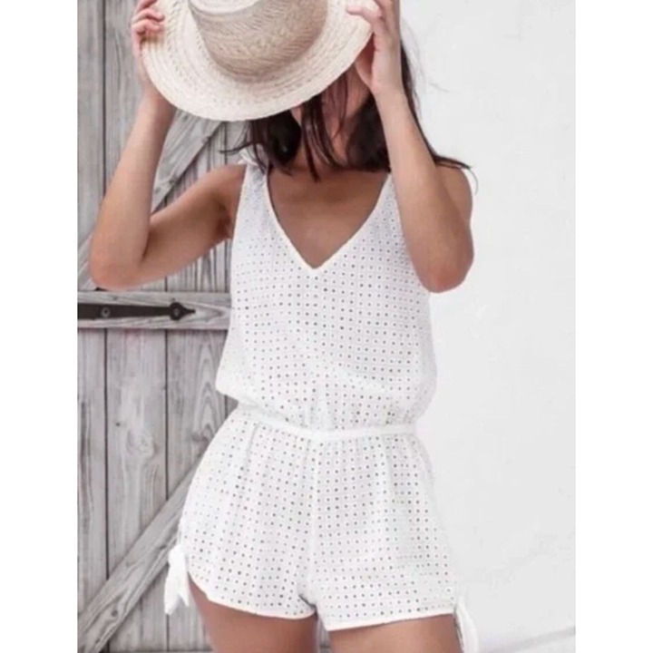 EBERJEY portola danya eyelet romper or cover up in cloud white size M