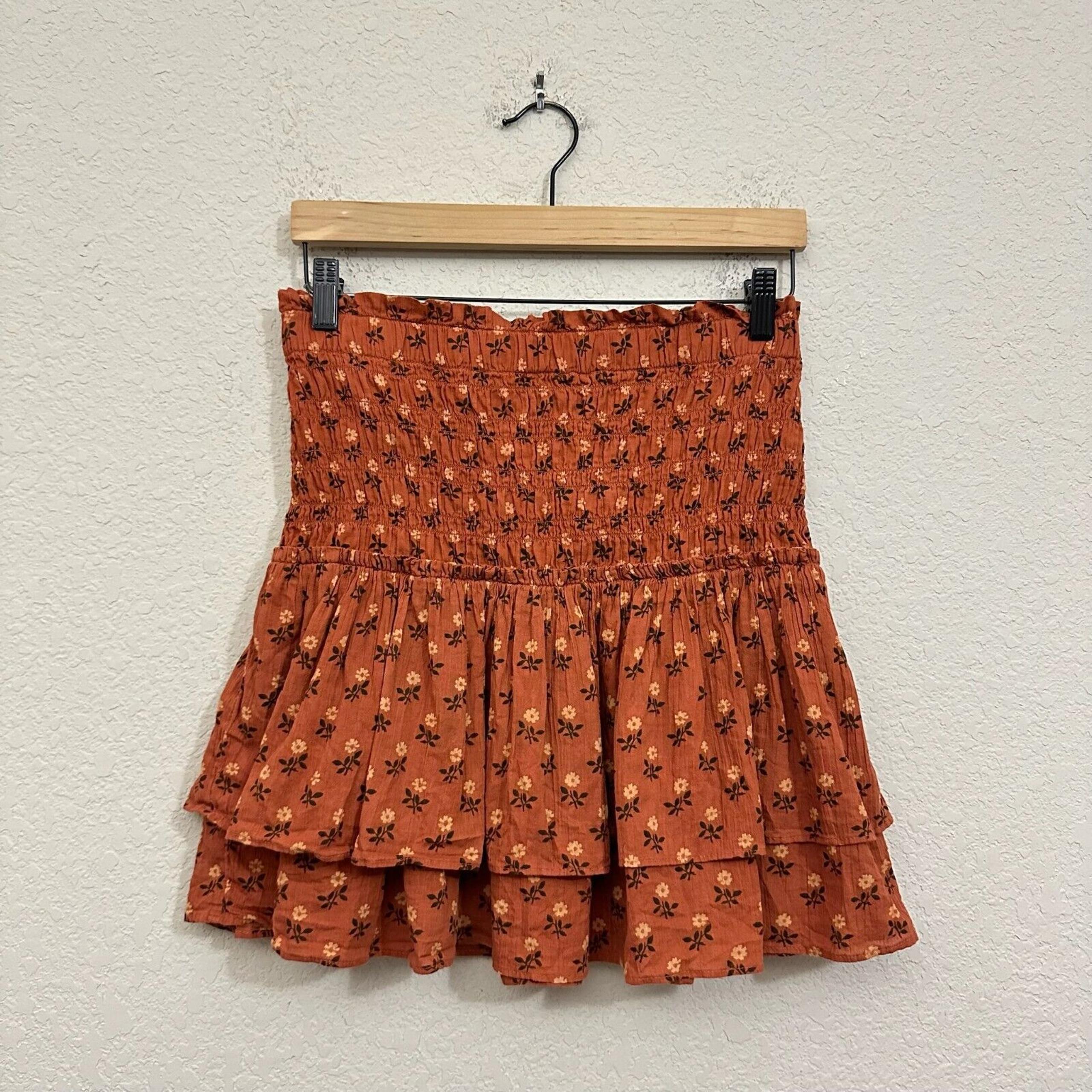 MADEWELL Smocked Pull On Tiered Mini Skirt Brown Wild Calendula Print