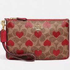 NWT COACH Small Wristlet In Signature Canvas Heart Print Gold Accents AUTHENTIC