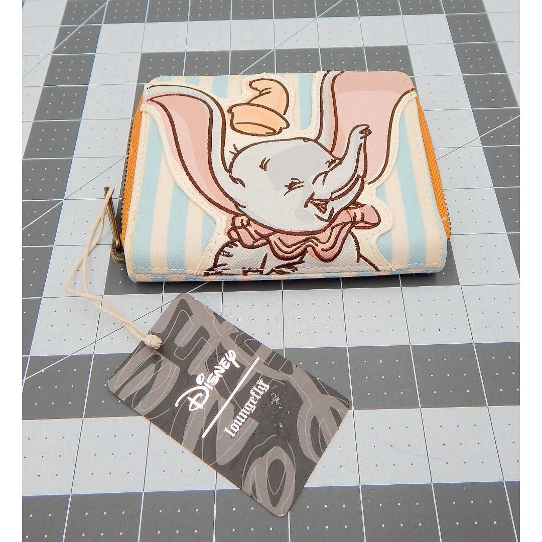 Disney Loungefly DUMBO Zip Around Wallet Blue White Stripe Timothy Mouse W Tag