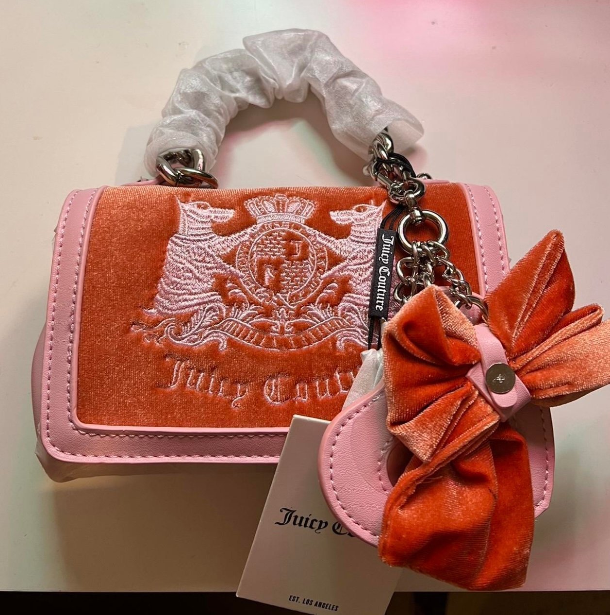 Juicy Couture orange velour mini crossbody bag