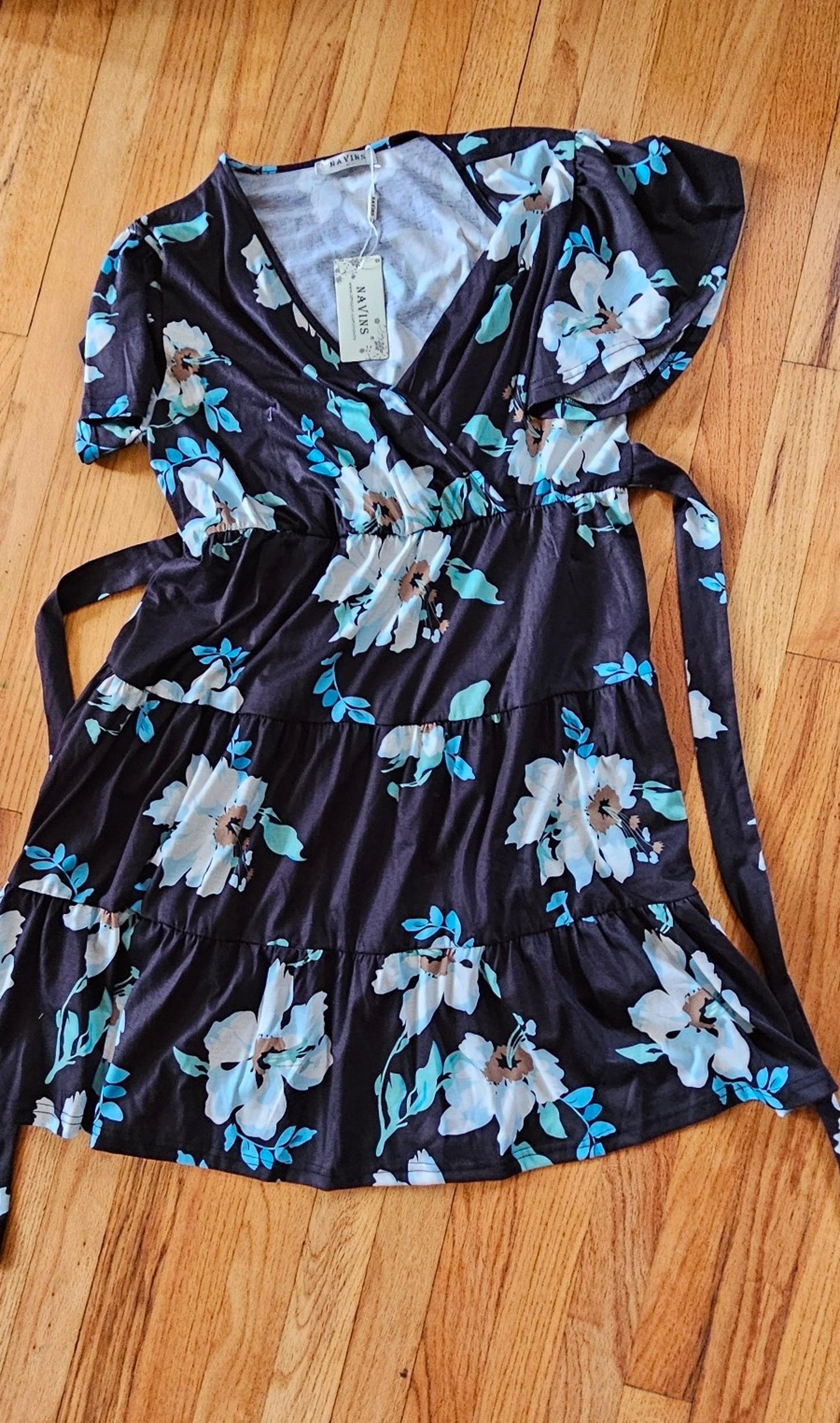 NWT SZ XL NAVINS BLUE SUMMER FLORAL DRESS