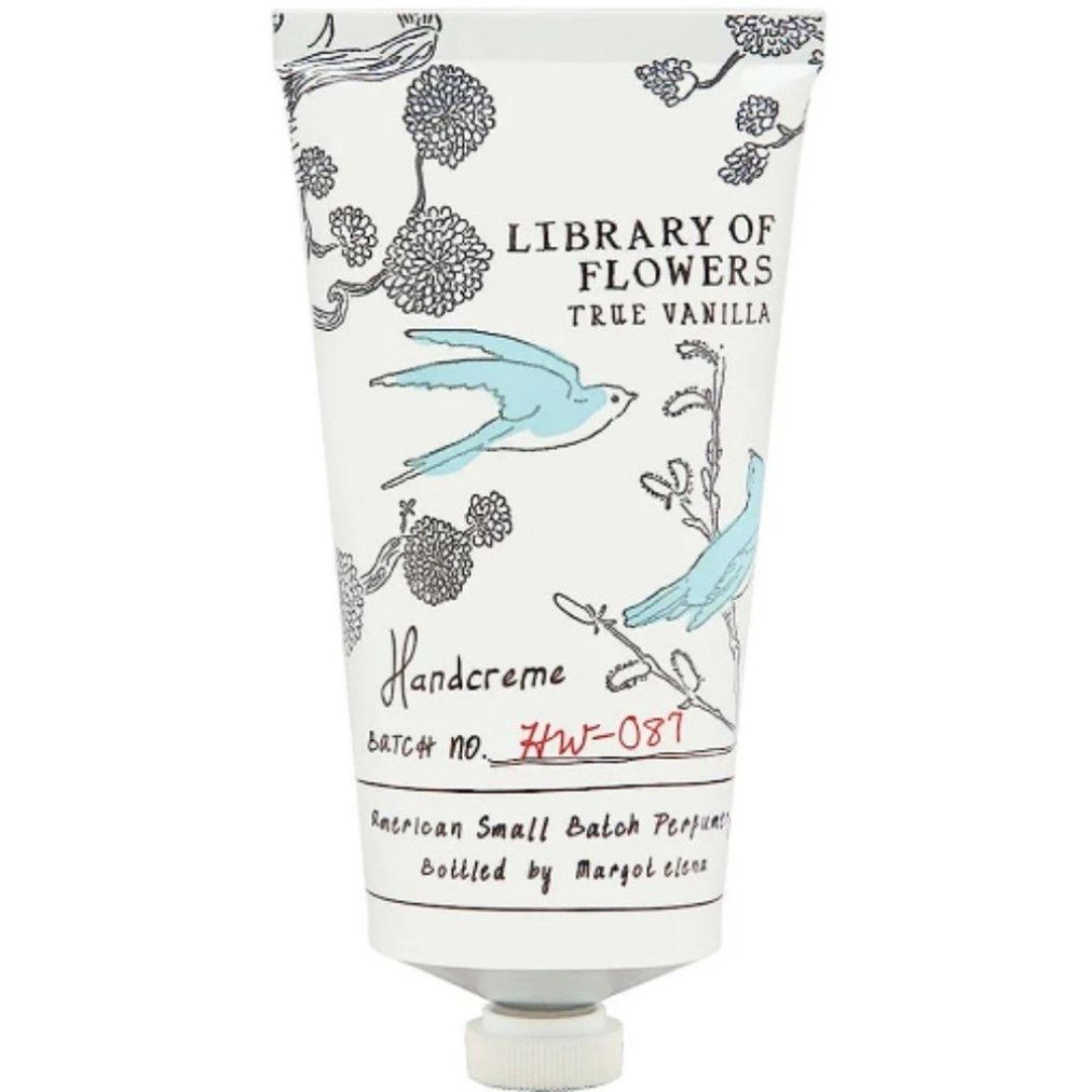 LIBRARY of flowers true vanilla hand cream NIB batch hw-087