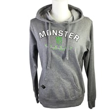 Monster Energy Drink Hoodie Gray Pullover Graphic Women's M Double Side Logo