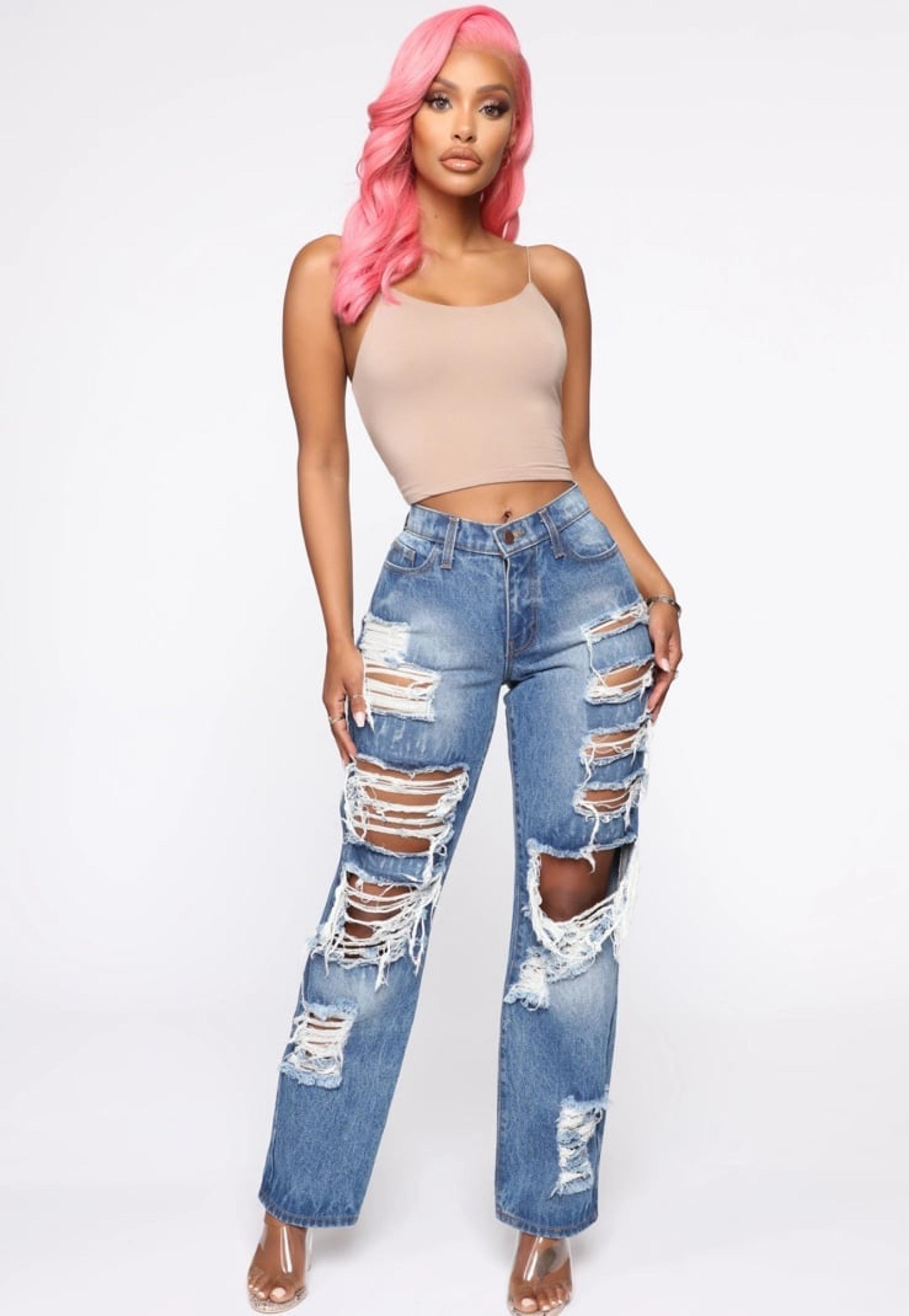 Womens New Fashion Nova About That Time Distressed Boyfriend Jeans - Medium Wash