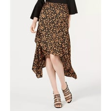BAR III skirt Womens Floral Asymmetrical Midi Skirt black Sz 10 silky Lightweigh