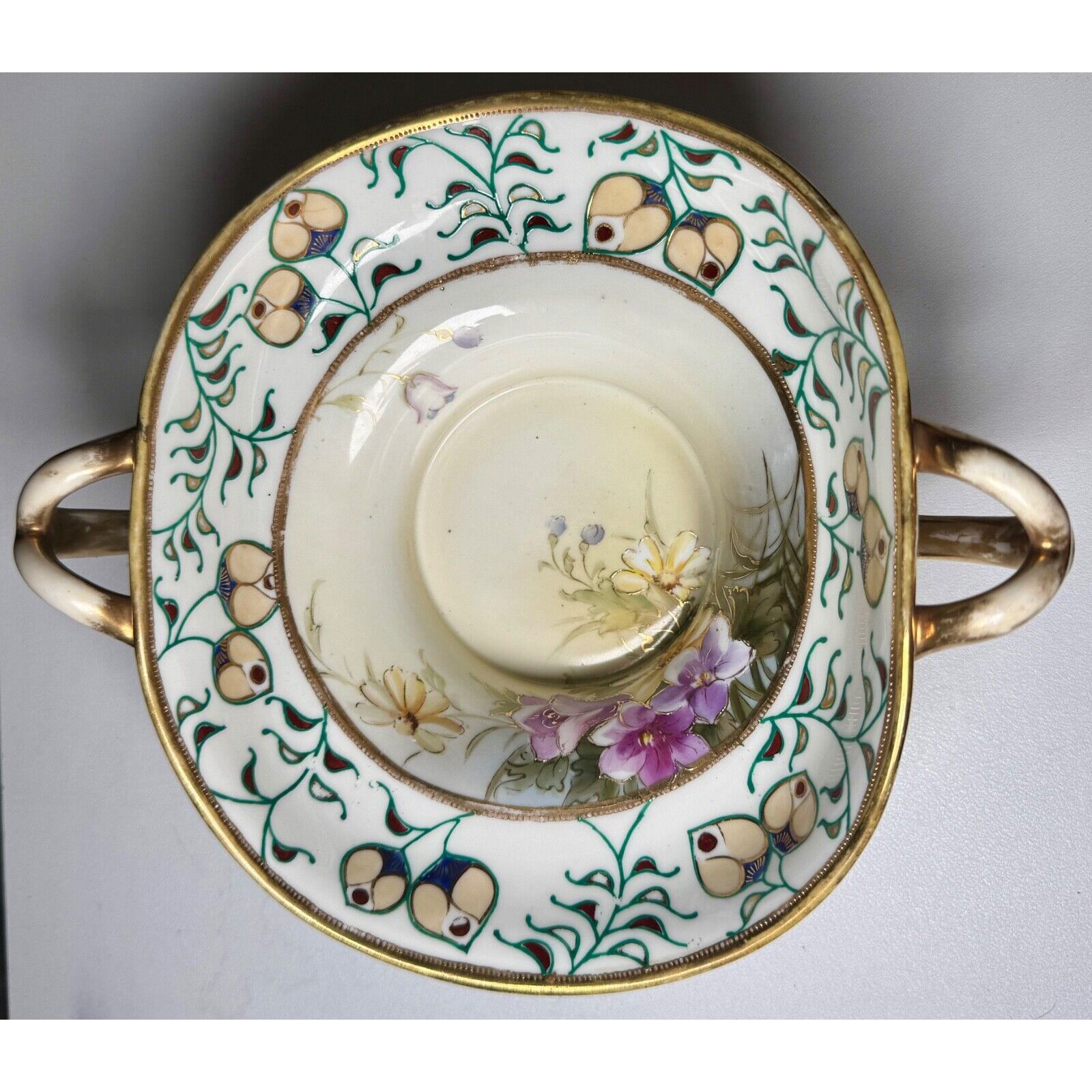 Vintage Nippon Morimura Bros. Hand-Painted Hat Style Bowl,Double-Handled