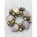 Vintage Pink Rhinestone Glass Leaves Brooch Pin