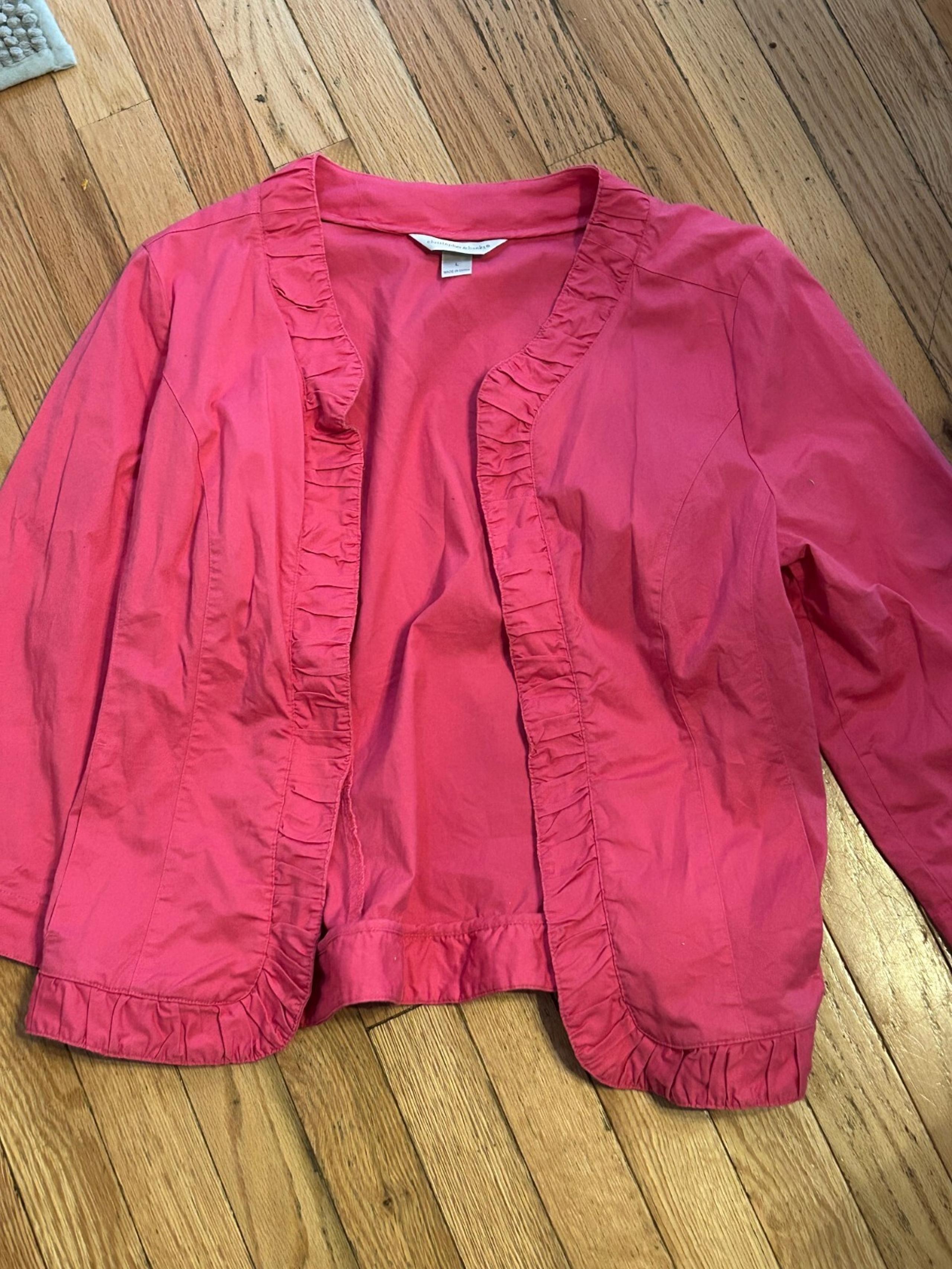 Christopher & Banks Open Front Lighweight Spring Pink Jacket Size XL with Ruffle