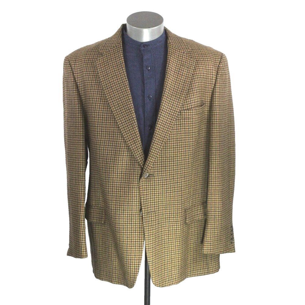 vtg mens brown houndstooth Tommy Hilfiger tweed blazer jacket sport coat 46 L