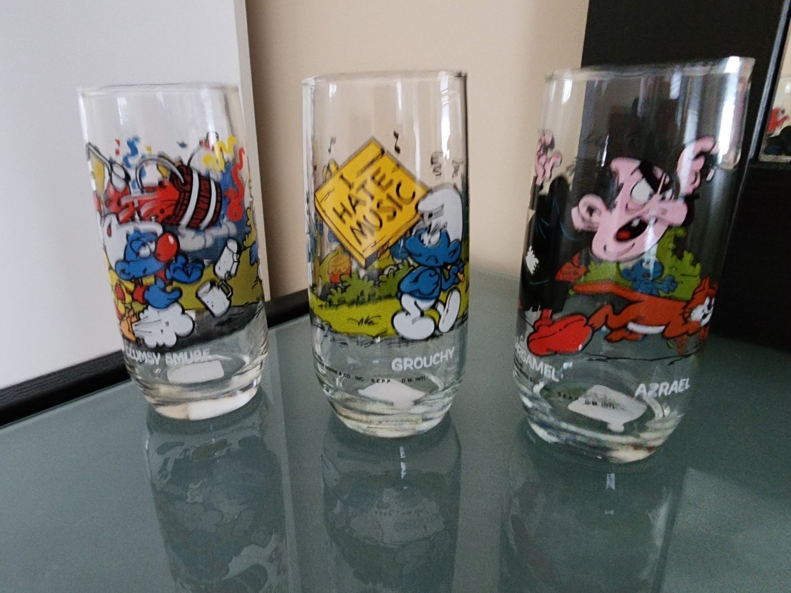 1982 VINTAGE The Smurfs SMURF 6 COLLECTOR'S GLASS CUP Set Of 3