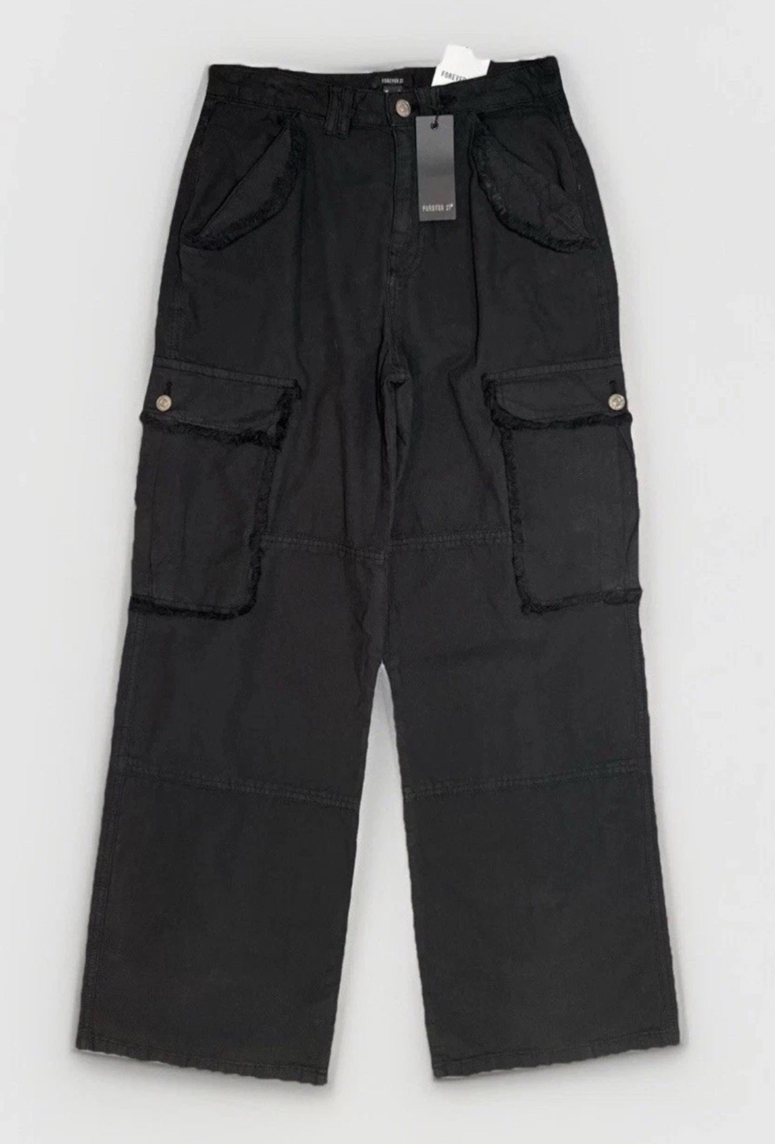 NWT Forever 21 Wide Leg Baggy Pants Women's Size M Black Grunge Skater Y2K 28x31