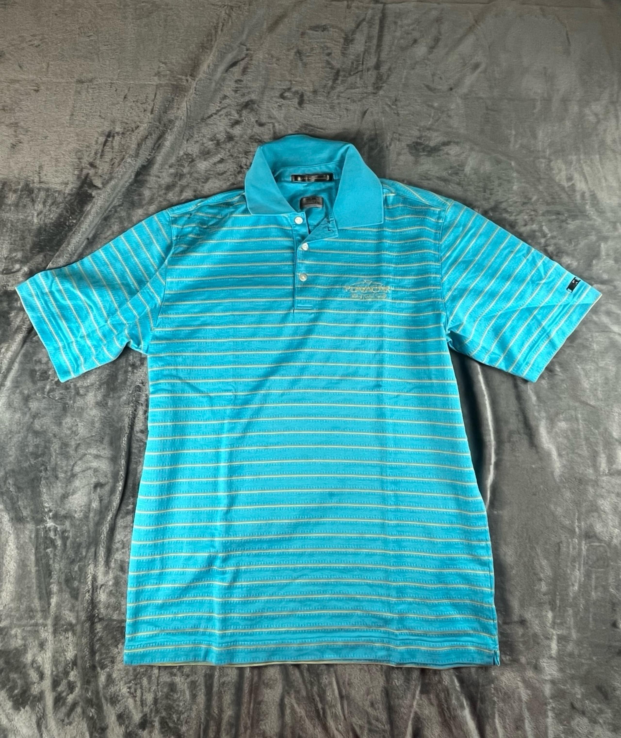 Tiger Woods Polo Shirt Men's Size S Teal Blue Striped Dri-Fit Golf