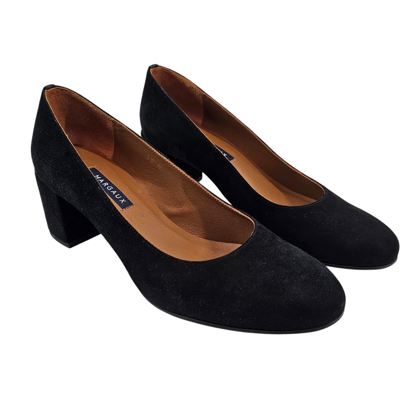 MARGUAX The Heel Black Suede Round Toe Block Shoe Size Narrow 39 or 8.5/9 US