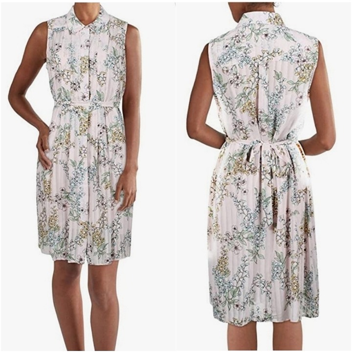NWOT Nanette Lepore Pleated A-Line Belted Pintuck Slip Lined Sleeveless Dress