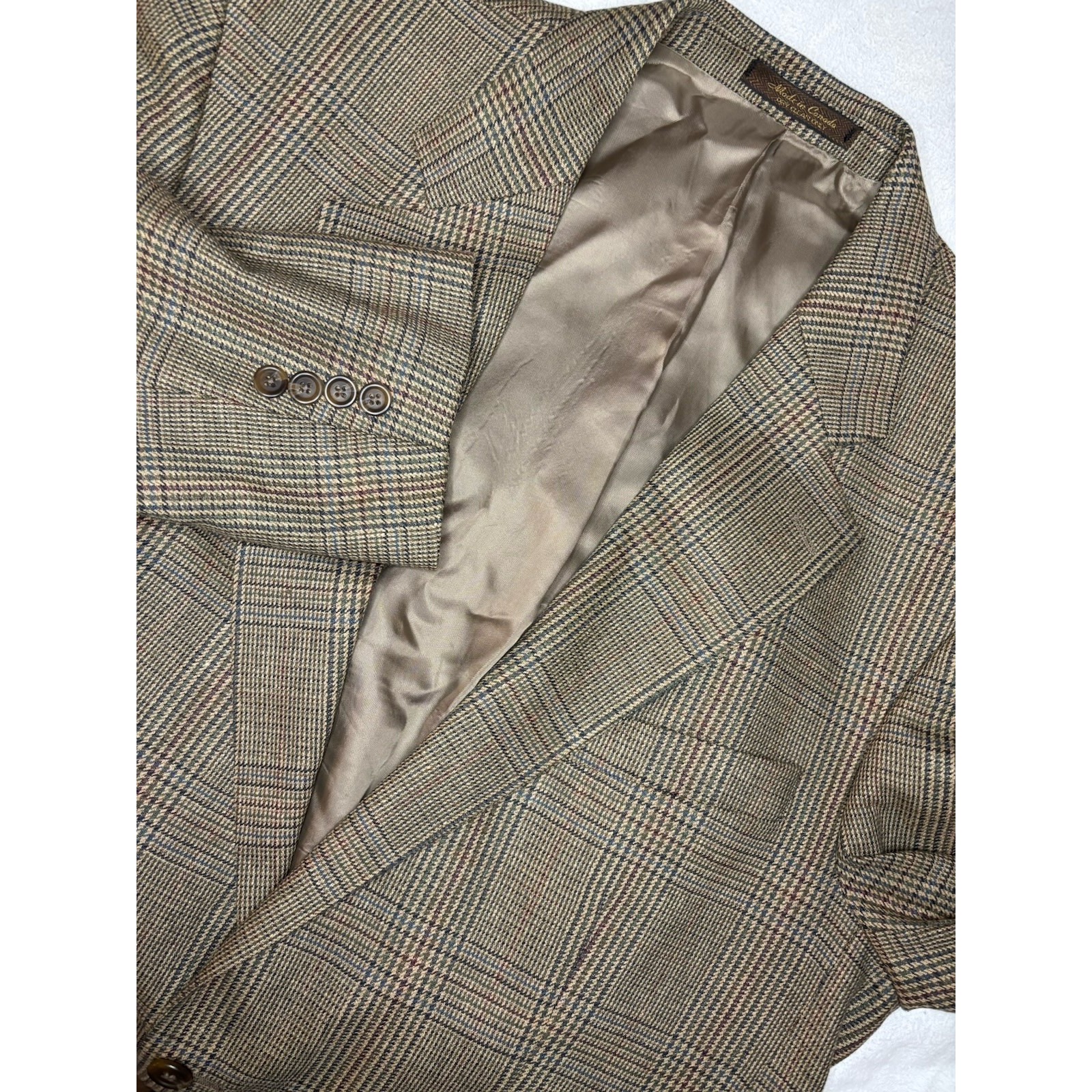 Ralph Ralph Lauren Men's Blazer Brown Plaid Size 44T Silk & Wool Blend Vintage