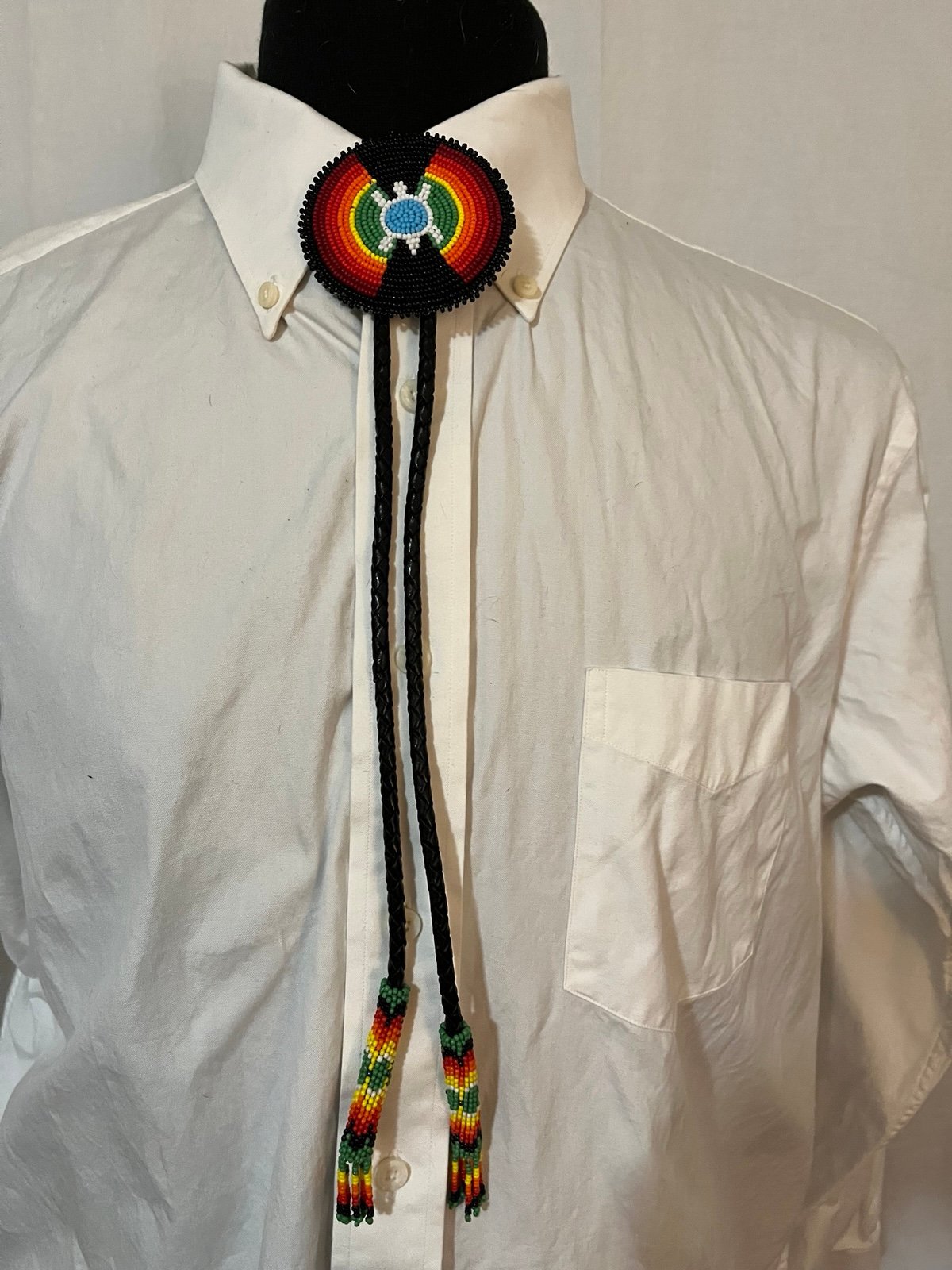 Turtle beaded Bolo Tie Peyote Stitched Tips