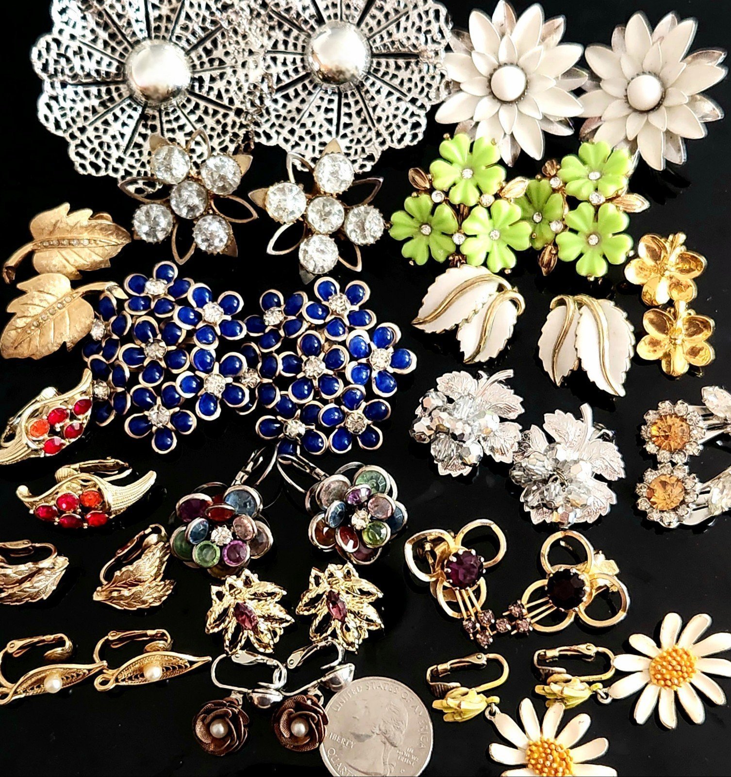 Huge Flower Clip Earring Lot Wear Resell Signed Trifari Coventry