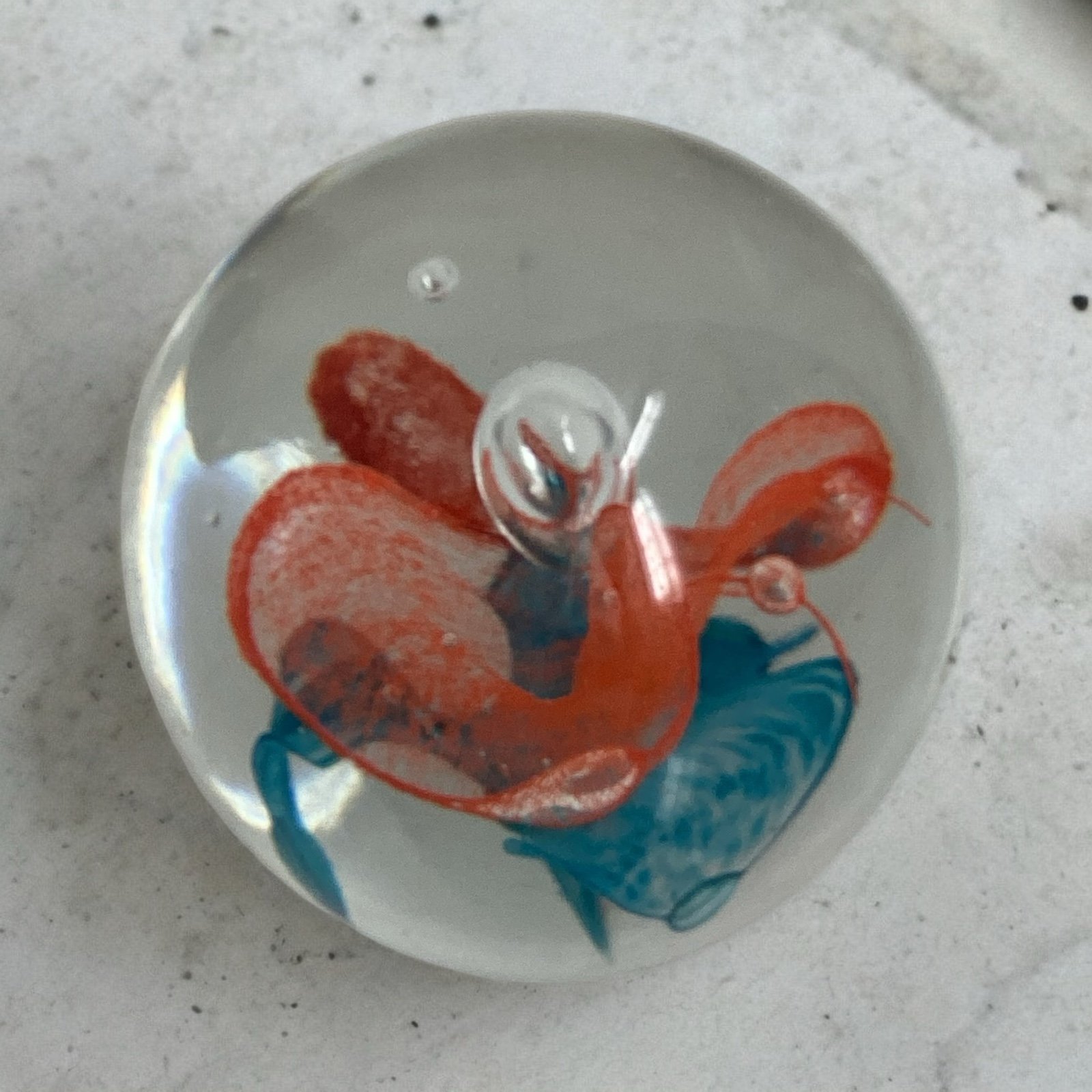 Vintage Art Glass Paperweight Orange Blue