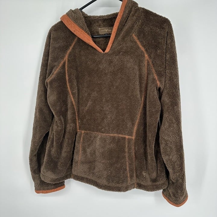 Wooly Bully Fuzzy Fleece Hoodie Brown and Orange Size Medium