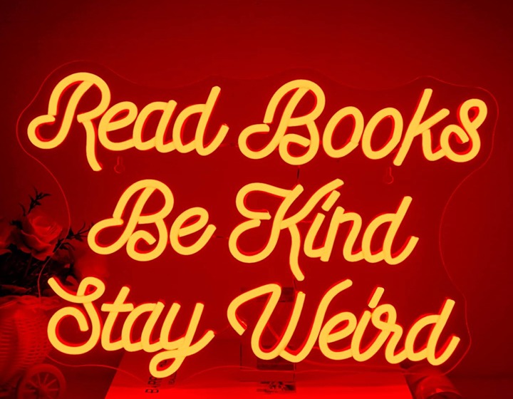 Fun Bright Red “Red Books, Be Kind, Stay Weird” LED Night Light Room Wall Decor