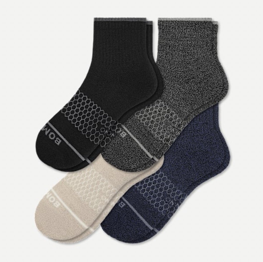 Bombas Women's Merino Wool Blend Quarter Sock 4-Pack Size L in Dark Mix