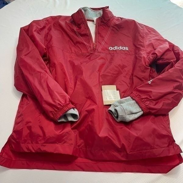 Adidas Team Red Stripe Nylon Windbreaker Size Large VTG Pullover Deadstock NOS