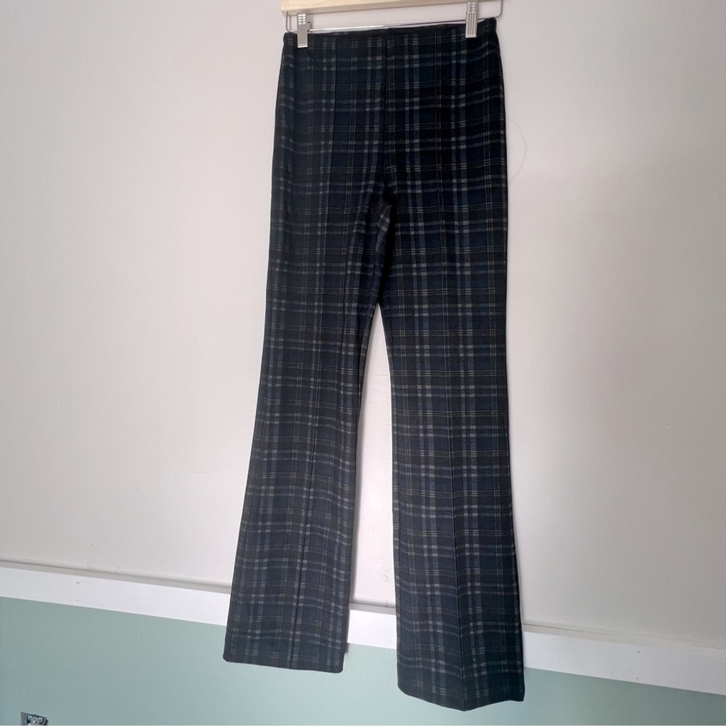 NWT Lysse Gina printed bootcut pants plaid dark gray small pull on jacquard