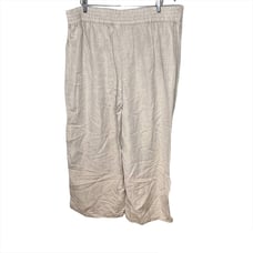 Lane Bryant plus size linen blend side zip tan pants women's wide straight leg