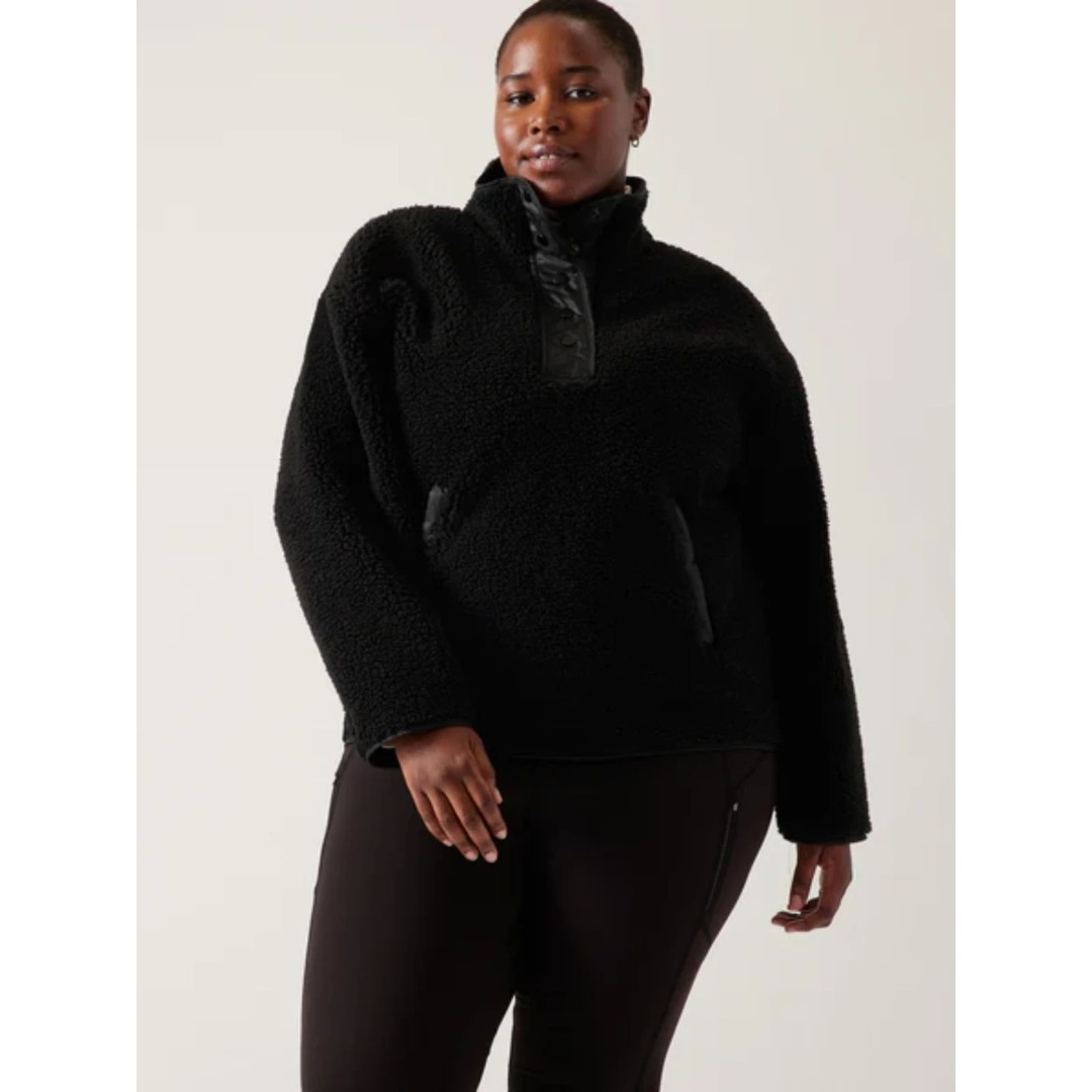 Athleta Cozy Sherpa Snap Sweatshirt - Black 2X