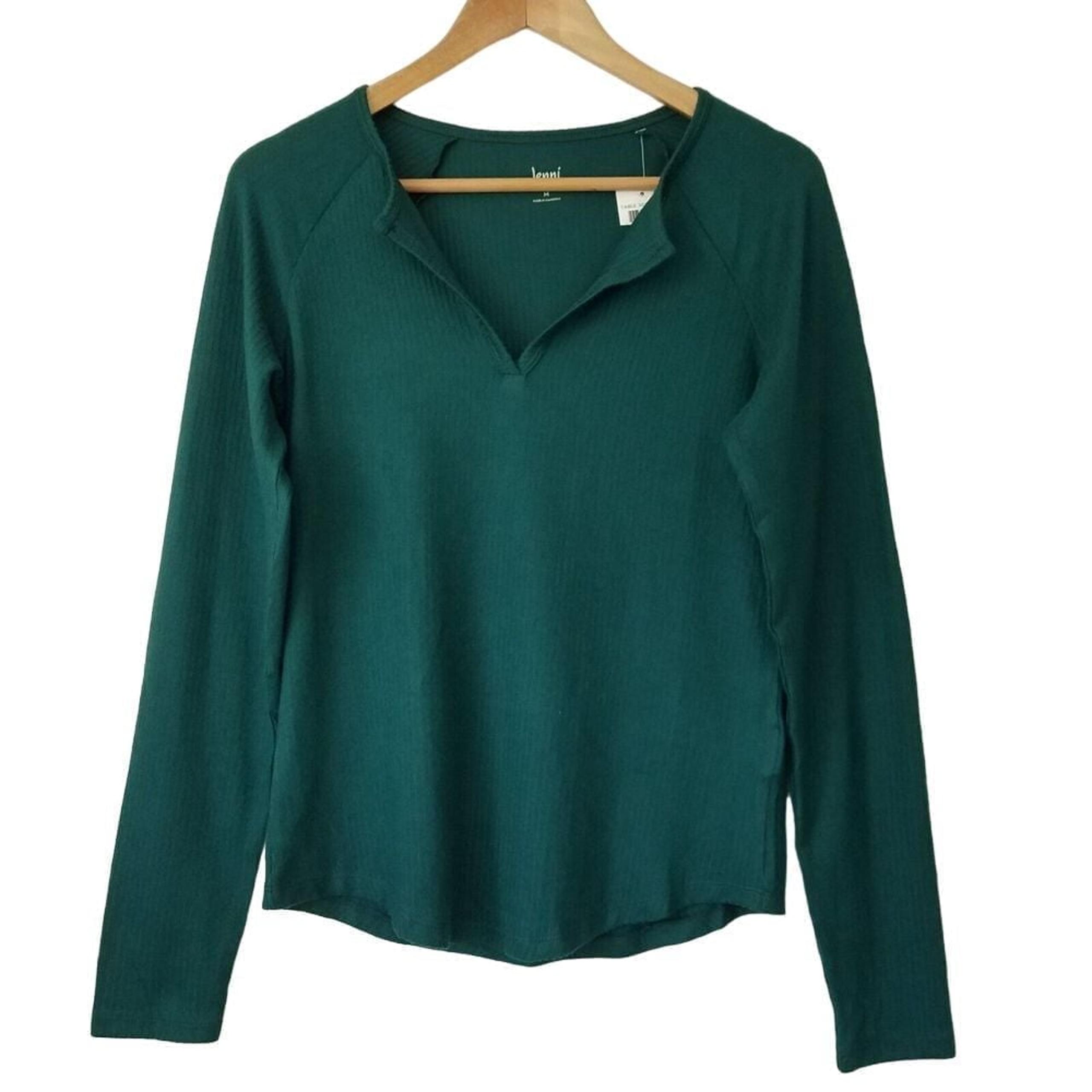 Jenni Split Neck Long Sleeve Pajama Top Size Medium Green NWT