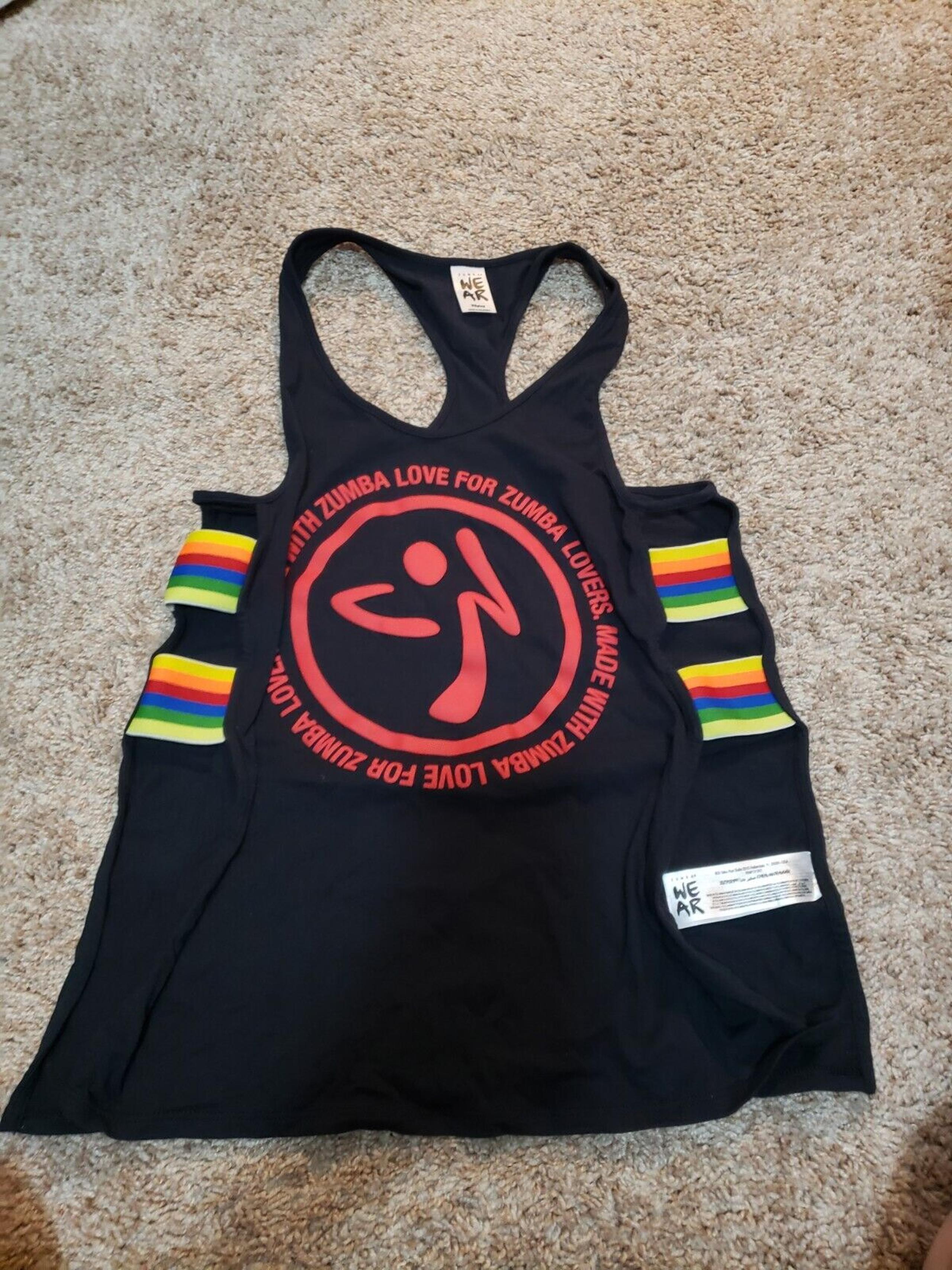 ZUMBA WEAR Tank Top Sz XS XSpicy Racerback Sleeveless Rainbow Open Sides T-shirt