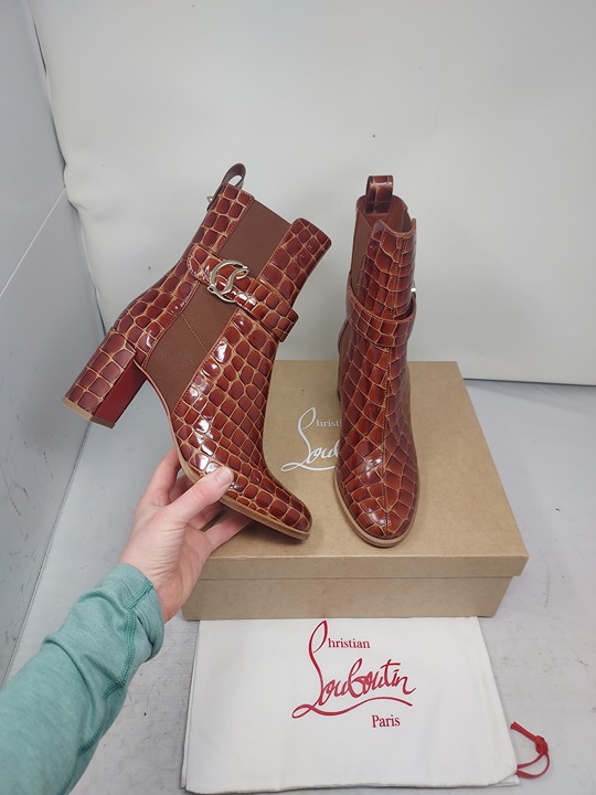 Christian Louboutin Brown Croc Embossed Chelsea Boot