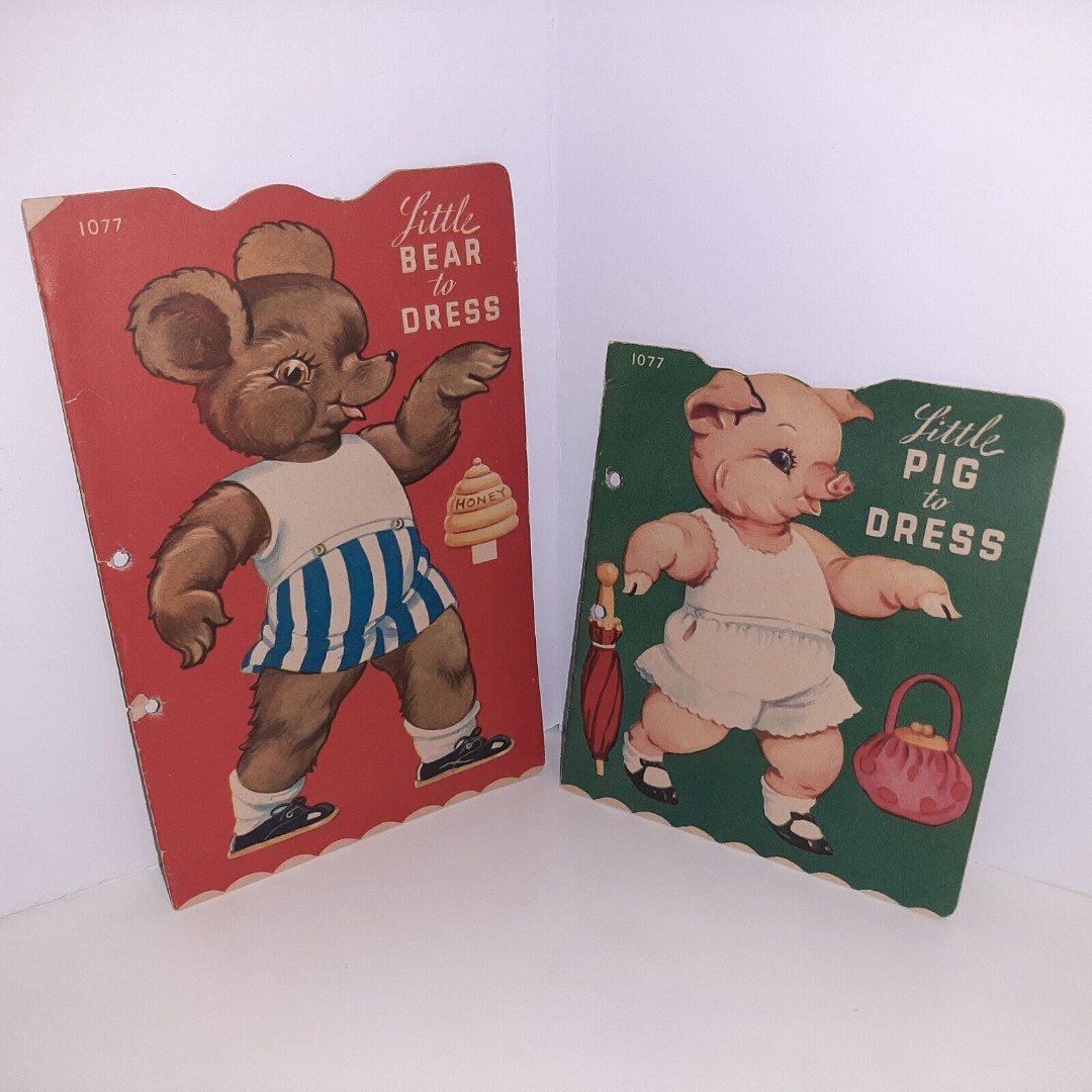 RARE Vintage Little Bear Pig To Dress Paper Doll Books Sam Lowe Set
