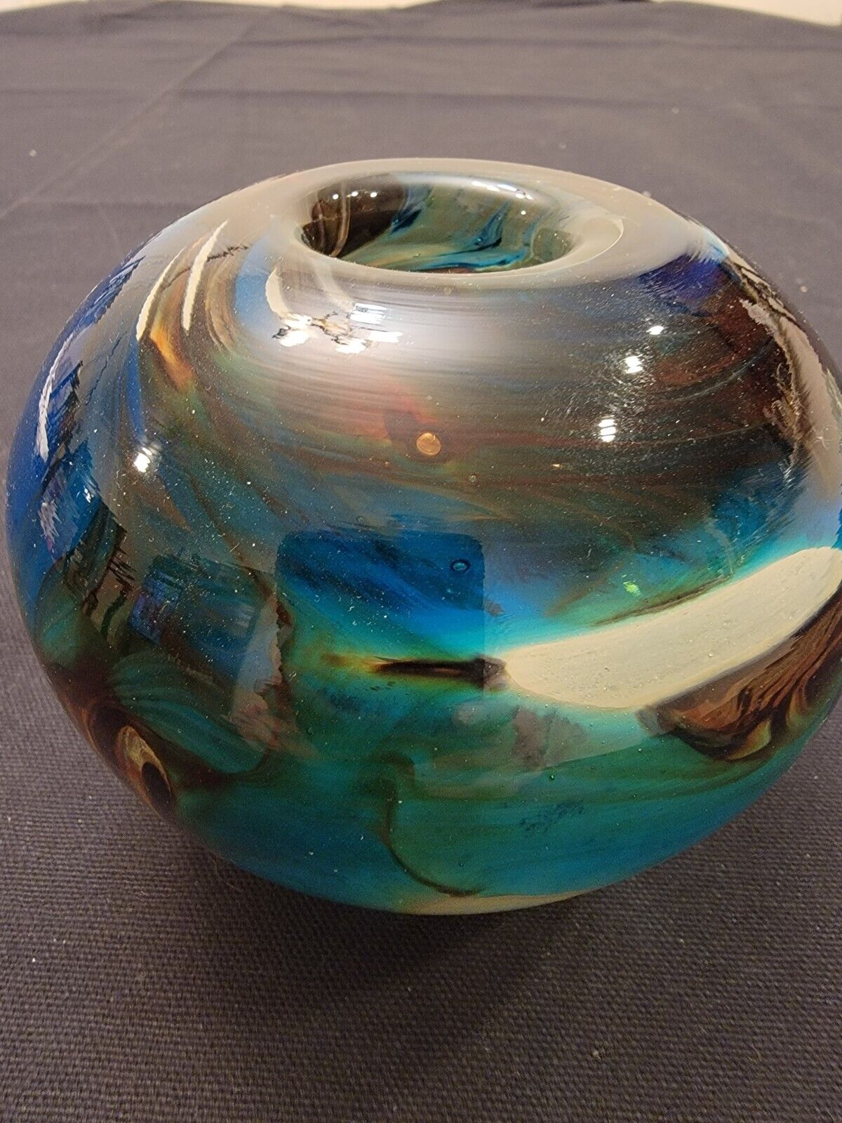 Vintage MDINA Tiger Maltese Globe Inside Out Signed VASE ~1970