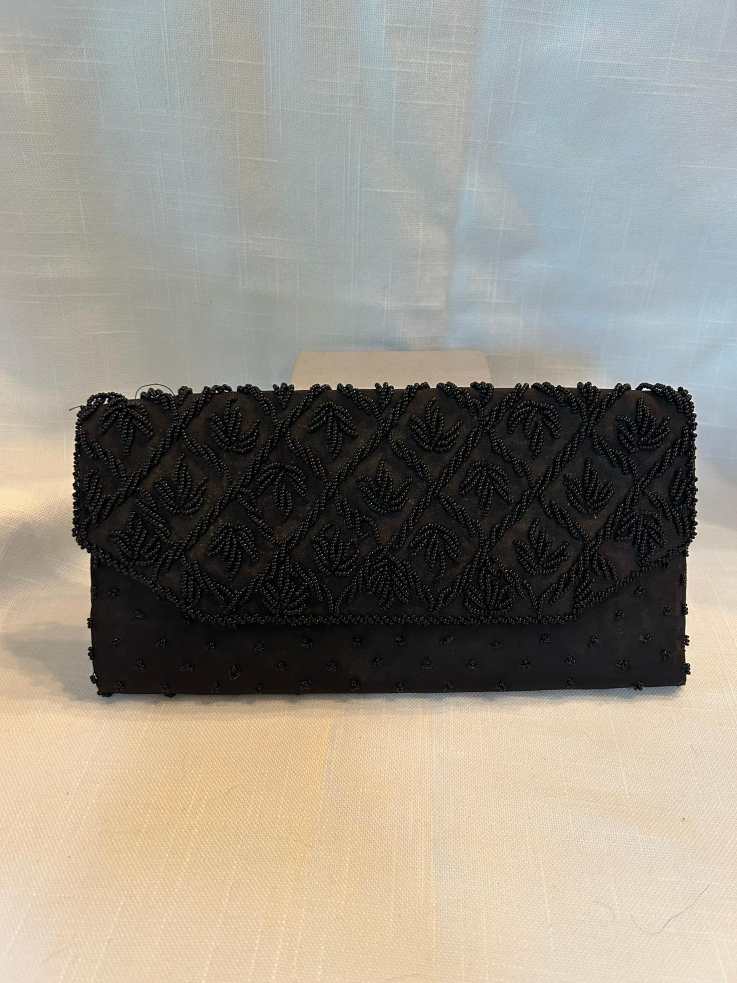 Richere Bag By Walborg Vintage Black Beaded Clutch Made In Hong Kong
