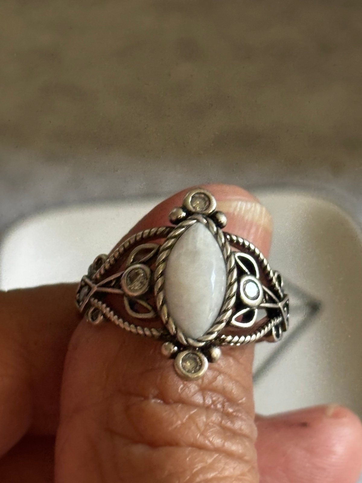 925 Pollack White Agate Ring Size 9.5