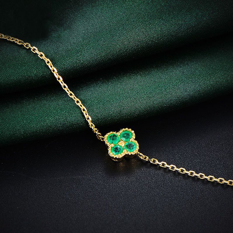 S925 sterling silver plated 14kt yellow gold emerald clover bracelet for women s