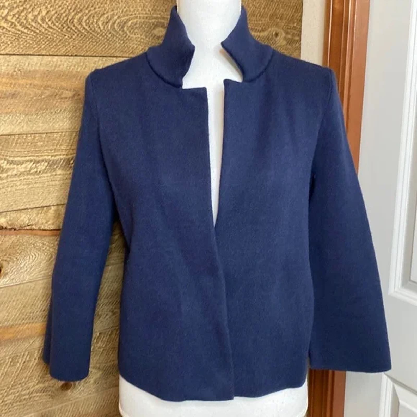 Anthropologie Moth Navy Blue Collared Long Sleeve Stretch Blazer Jacket Size XS