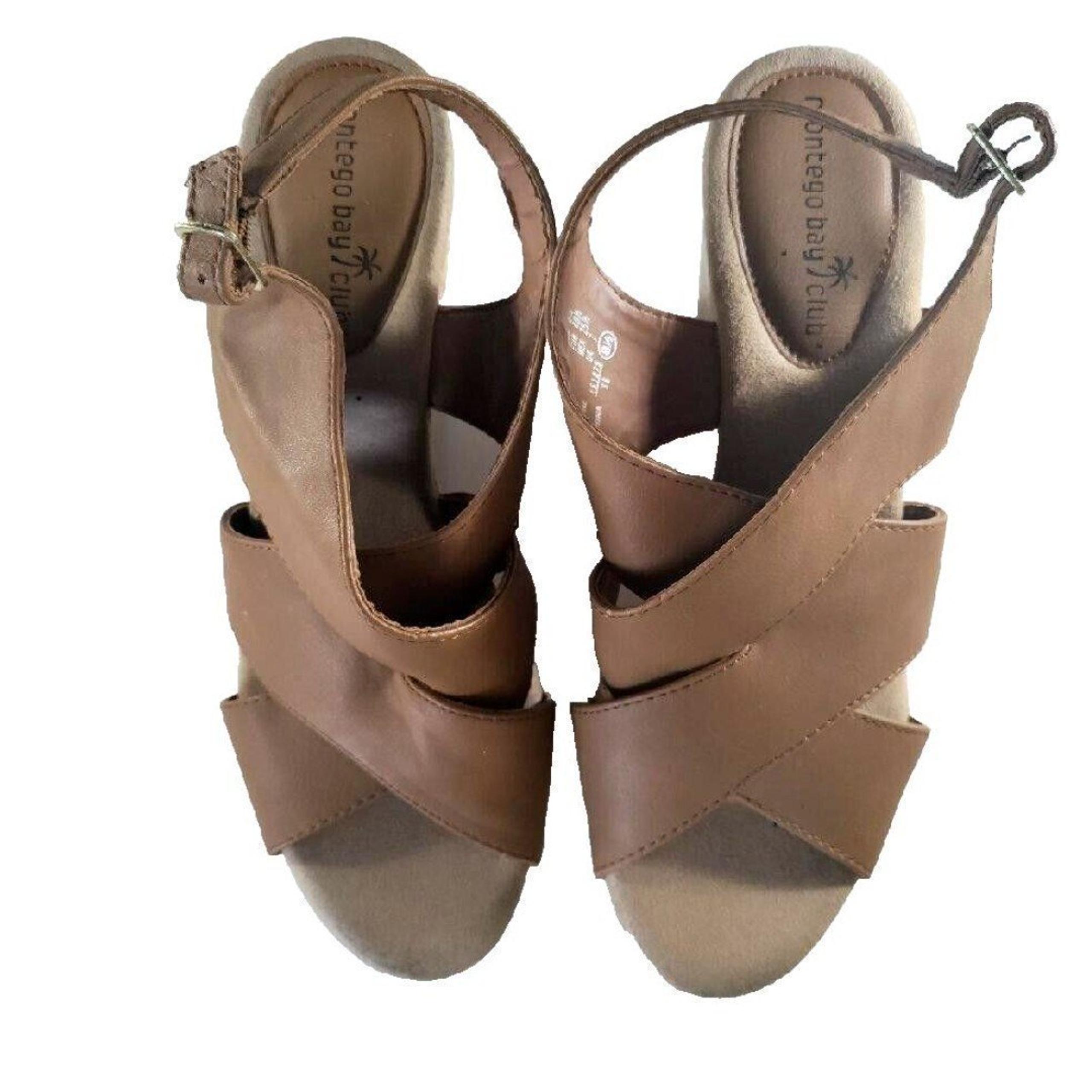 Montego Bay Wedge Sandals Tan Women 8.5 Beach Vacation Church Office Travel Y2K